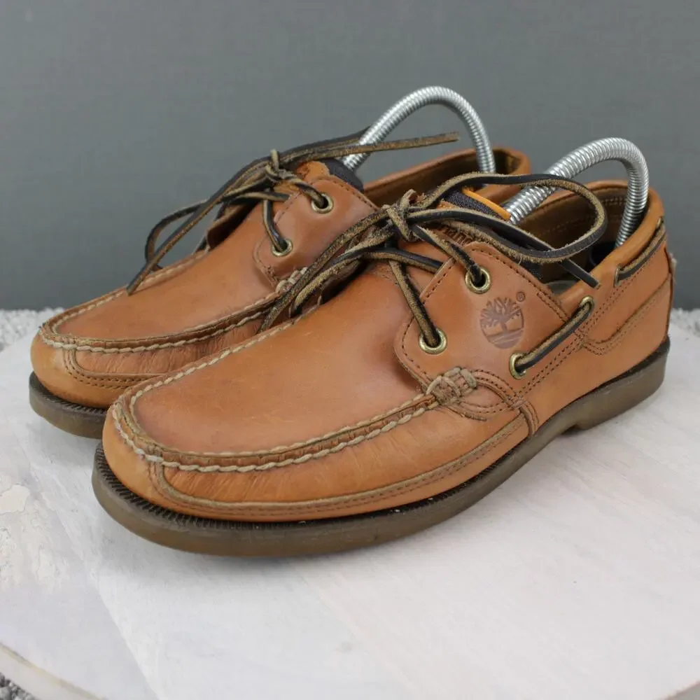 Timberland Tan Leather Boat Shoes Mens 8 Moc Toe Deck Casual - Picture 4 of 9